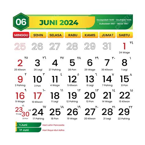 Kalender juni 2024 lengkap dengan pasaran jawa  Pasaran: Kliwon